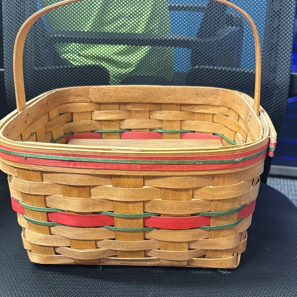 Woven Handled Basket with Red & Green Accent
